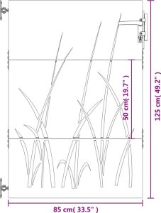 vidaXL Furtka ogrodowa, 85x125 cm, stal kortenowska, motyw trawy 10