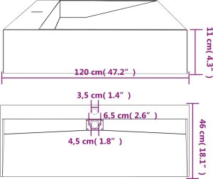 vidaXL Umywalka, 120x46x11 cm, kompozyt mineralny/marmurowy, antracyt 9