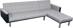 vidaXL Sofa rozkładana w kształcie L, obita tkaniną, czarno-szara 1