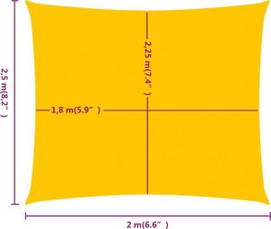 vidaXL Żagiel przeciwsłoneczny, 160 g/m, żółty, 2x2,5 m, HDPE 6