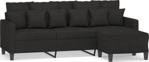 vidaXL 3-osobowa sofa z podnóżkiem, czarna, 180 cm, tkaniną 2