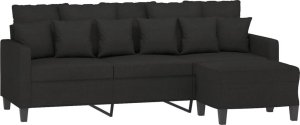 vidaXL 3-osobowa sofa z podnóżkiem, czarna, 180 cm, tkaniną 3