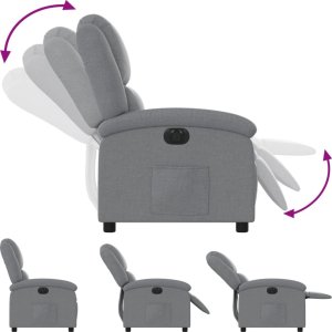 vidaXL Elektryczny fotel rozkładany, jasnoszary, obity tkaniną 7