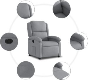 vidaXL Elektryczny fotel rozkładany, jasnoszary, obity tkaniną 8