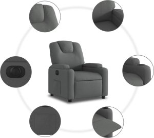 vidaXL Elektryczny fotel rozkładany, ciemnoszary, obity tkaniną 7