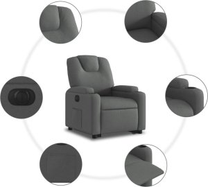 vidaXL Podnoszony fotel masujący, elektryczny, rozkładany, ciemnoszary 7