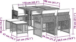 vidaXL 9-cz. zestaw mebli ogrodowych z poduszkami, czarny, rattan PE 11