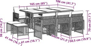 vidaXL 11-cz. zestaw mebli do ogrodu, z poduszkami, czarny rattan PE 11