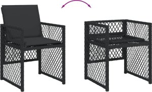 vidaXL 11-cz. zestaw mebli do ogrodu, z poduszkami, czarny rattan PE 7