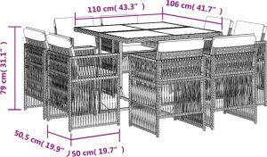 vidaXL 9-cz. zestaw mebli ogrodowych z poduszkami, jasnoszary 8
