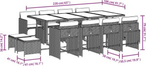 vidaXL 13-cz. zestaw mebli do ogrodu, poduszki, beżowy, rattan PE 11