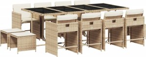 vidaXL 13-cz. zestaw mebli do ogrodu, poduszki, beżowy, rattan PE 2