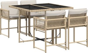 vidaXL 5-cz. zestaw mebli ogrodowych z poduszkami, beżowy, polirattan 2