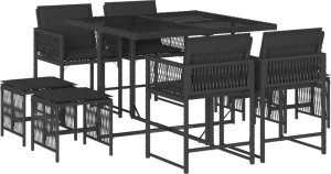 vidaXL 9-cz. zestaw mebli ogrodowych z poduszkami, czarny, rattan PE 2