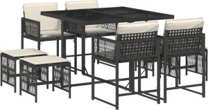 vidaXL 9-cz. zestaw mebli ogrodowych z poduszkami, czarny, rattan PE 2
