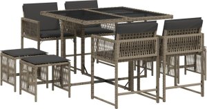 vidaXL 9-cz. zestaw mebli ogrodowych z poduszkami, szary, rattan PE 2