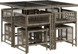 vidaXL 9-cz. zestaw mebli ogrodowych z poduszkami, szary, rattan PE 3