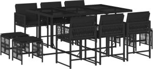 vidaXL 11-cz. zestaw mebli do ogrodu, z poduszkami, czarny rattan PE 2