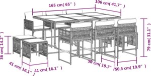 vidaXL 11-cz. zestaw mebli do ogrodu, z poduszkami, czarny rattan PE 6