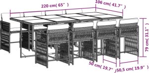 vidaXL 9-cz. zestaw mebli ogrodowych z poduszkami, szary, rattan PE 6