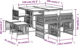 vidaXL 9-cz. zestaw mebli ogrodowych z poduszkami, czarny, rattan PE 6