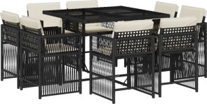 vidaXL 9-cz. zestaw mebli ogrodowych z poduszkami, czarny, rattan PE 2