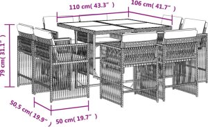 vidaXL 9-cz. zestaw mebli ogrodowych z poduszkami, czarny, rattan PE 5