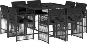 vidaXL 9-cz. zestaw mebli ogrodowych z poduszkami, czarny, rattan PE 2