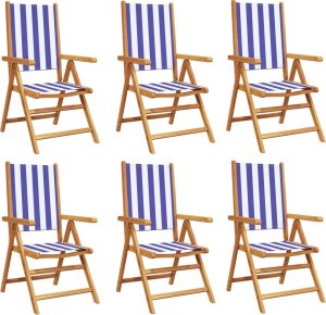 vidaXL Rozkładane krzesła ogrodowe, 6 szt., niebiesko-biała tkanina 2