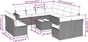 vidaXL 12-cz. zestaw mebli ogrodowych, z poduszkami, jasnoszary 3