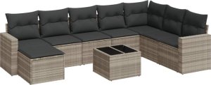 vidaXL 9-cz. zestaw mebli ogrodowych, poduszki, jasnoszary polirattan 2