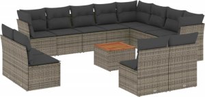 vidaXL 13-cz. zestaw mebli ogrodowych z poduszkami, szary, polirattan 2