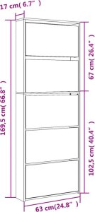 vidaXL Szafka na buty z lustrem, biała z połyskiem, 63x17x169,5 cm 11