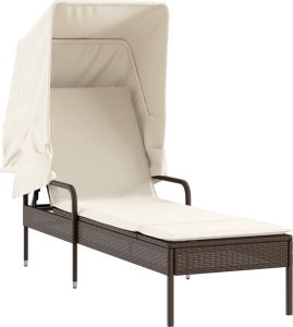 vidaXL Leżaki z zadaszeniem i stolikiem, 2 szt., brązowe, polirattan 3