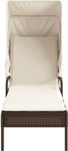 vidaXL Leżaki z zadaszeniem i stolikiem, 2 szt., brązowe, polirattan 4