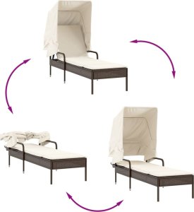 vidaXL Leżaki z zadaszeniem i stolikiem, 2 szt., brązowe, polirattan 7