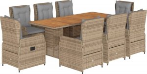 vidaXL 9-cz. zestaw mebli ogrodowych z poduszkami, beżowy, polirattan 2