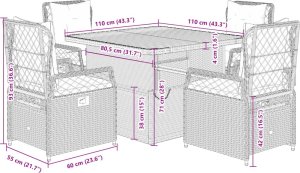 vidaXL 5-cz. zestaw mebli ogrodowych z poduszkami, szary, rattan PE 9