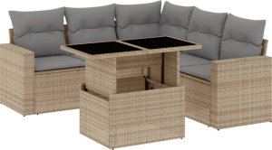 vidaXL 6-cz. zestaw mebli ogrodowych z poduszkami, beżowy, polirattan 2