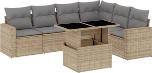 vidaXL 7-cz. zestaw wypoczynkowy do ogrodu, z poduszkami, beżowy 2