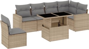 vidaXL 7-cz. zestaw wypoczynkowy do ogrodu, z poduszkami, beżowy 2