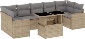 vidaXL 8-cz. zestaw mebli ogrodowych z poduszkami, beżowy, polirattan 2