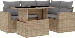 vidaXL 5-cz. zestaw mebli ogrodowych z poduszkami, beżowy, polirattan 2