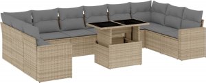 vidaXL 11-cz. zestaw mebli ogrodowych z poduszkami, beżowy, polirattan 2
