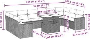 vidaXL 11-cz. zestaw mebli ogrodowych z poduszkami, beżowy, polirattan 10