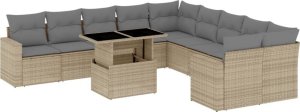 vidaXL 11-cz. zestaw mebli ogrodowych z poduszkami, beżowy, polirattan 2