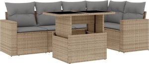 vidaXL 6-cz. zestaw mebli ogrodowych z poduszkami, beżowy, polirattan 2