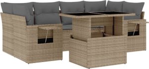 vidaXL 7-cz. zestaw wypoczynkowy do ogrodu, z poduszkami, beżowy 2