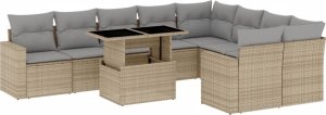 vidaXL 10-cz. zestaw mebli ogrodowych z poduszkami, beżowy, polirattan 2