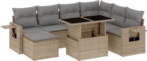 vidaXL 8-cz. zestaw mebli ogrodowych z poduszkami, beżowy, polirattan 2
